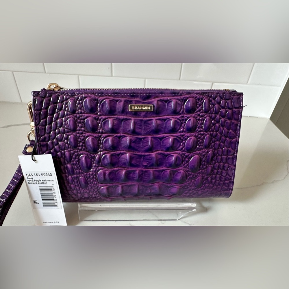 Brahmin Daisy Royal Purple Crocodile Embossed Clutch Melbourne genuine leather